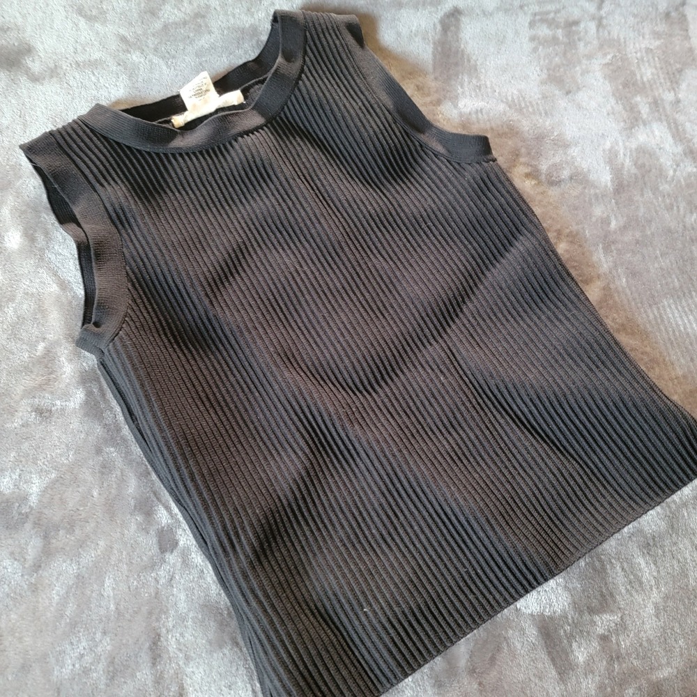 Happily Grey Ribbed Tank Top Womens XS Black Excellent High Compression Knit 817